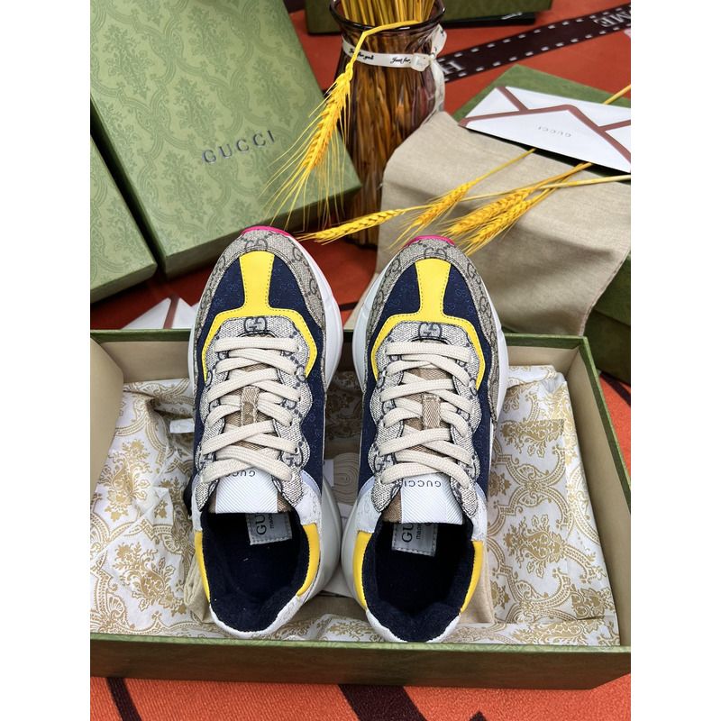 g*u*i rhyton gg-S*p*e canvas trainers beige/blue