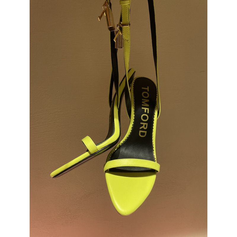 TOM FORD PADLOCK POINTY NAKED SANDAL IN ACID YELLOW