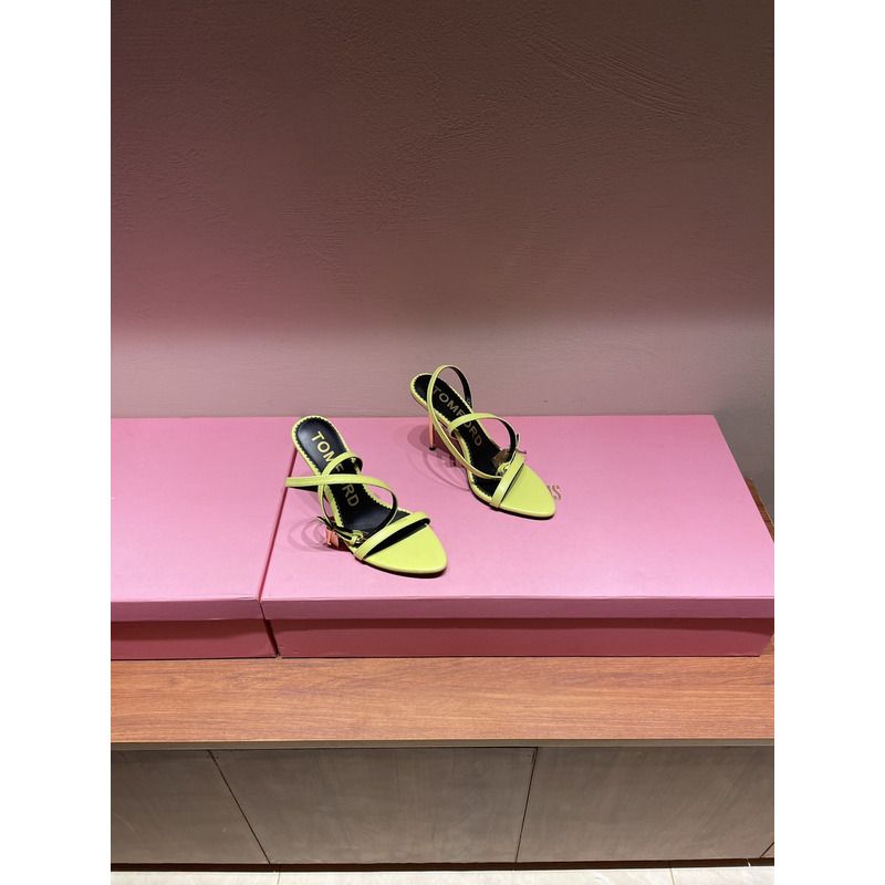 TOM FORD PADLOCK POINTY NAKED SANDAL IN ACID YELLOW