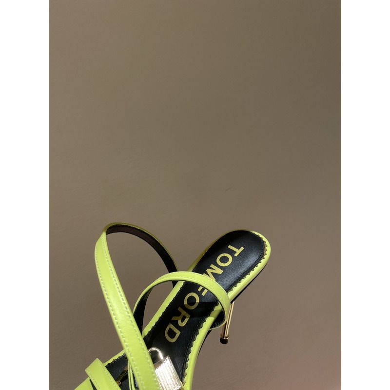 TOM FORD PADLOCK POINTY NAKED SANDAL IN ACID YELLOW