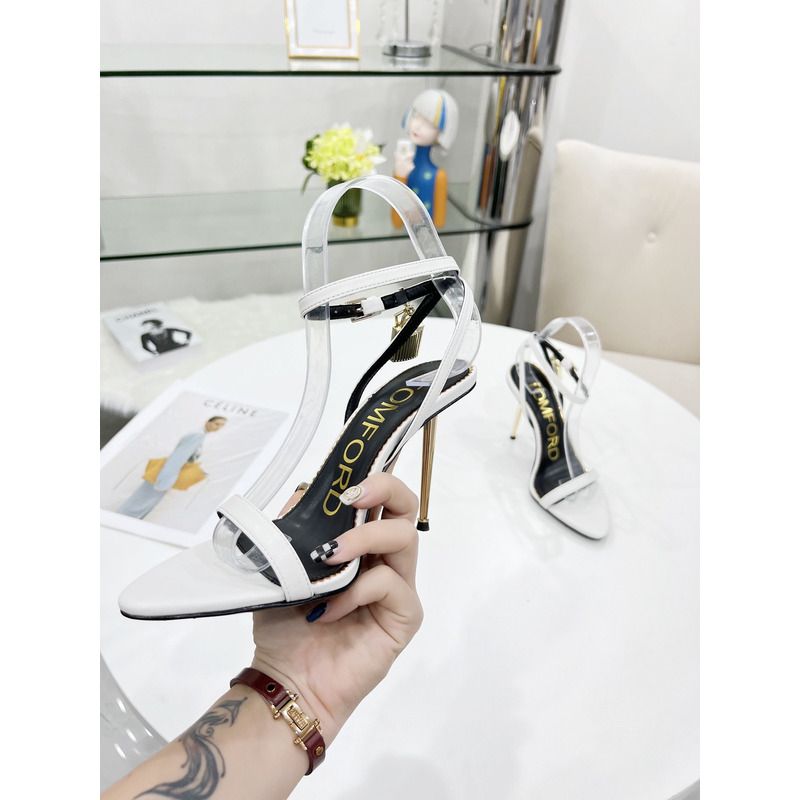 TOM FORD PADLOCK POINTY NAKED SANDAL IN CHALK