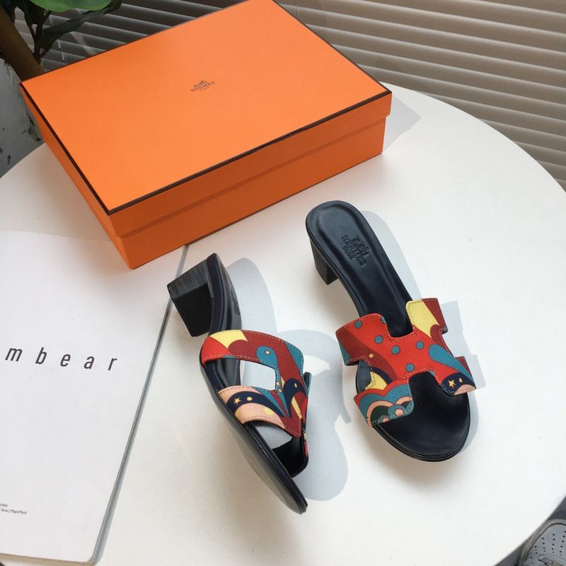 H**mes blue flats slides sandals