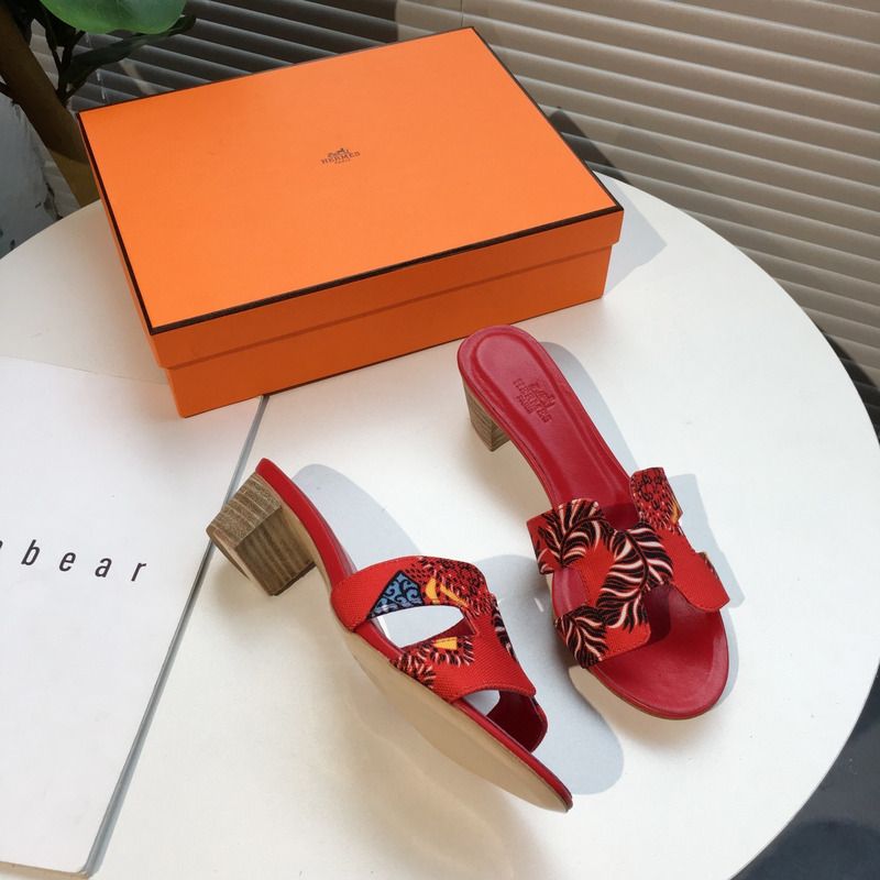 H**mes red flats slides sandals