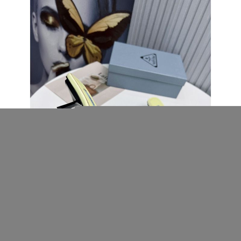 Pra*a logo patent leather pointy toe mule slide light yellow