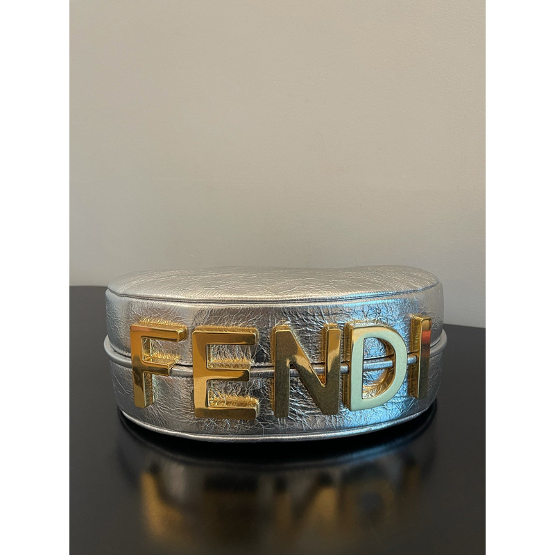 F**di graphy large silver laminated leather bag