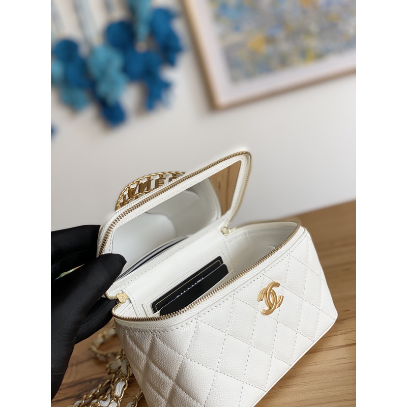 Ch*el 22s with handle caviar vanity case white