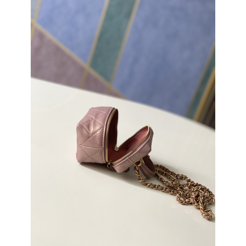 Ch*el small vanity case with top handle gold tone metal pink