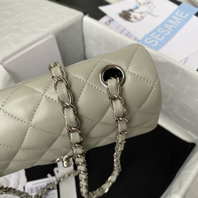 Ch*el classic handbag grained shiny calfskin & gold-tone metal peacock blue