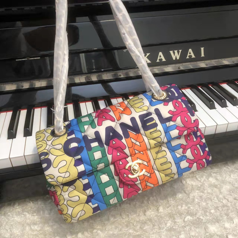 Ch*el flap bag Ch*el words printed colorful