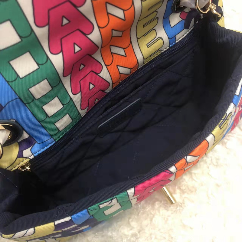 Ch*el flap bag Ch*el words printed colorful