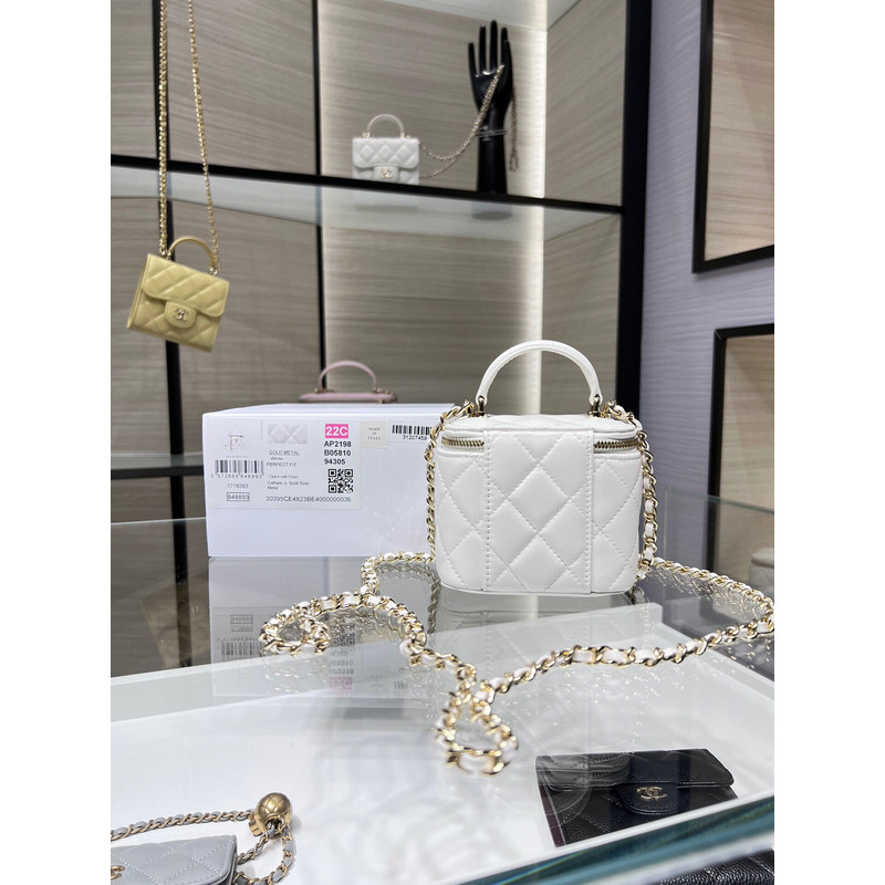 Ch*el small vanity with chain lambskin white