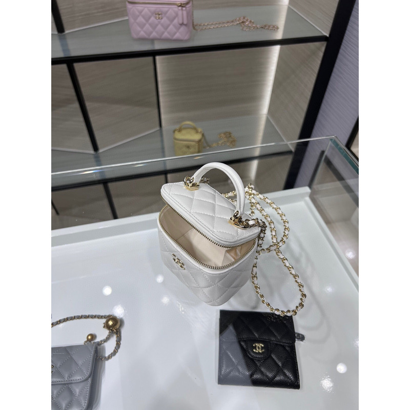 Ch*el small vanity with chain lambskin white