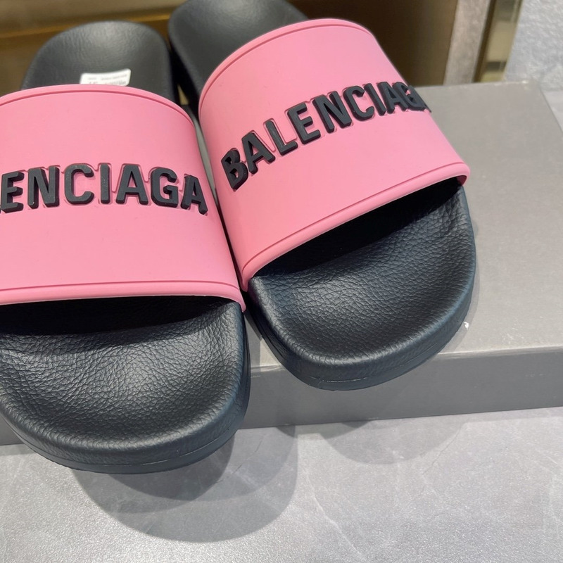 Ba*len*cia*ga 3d logo print pool slide sandal black & pink