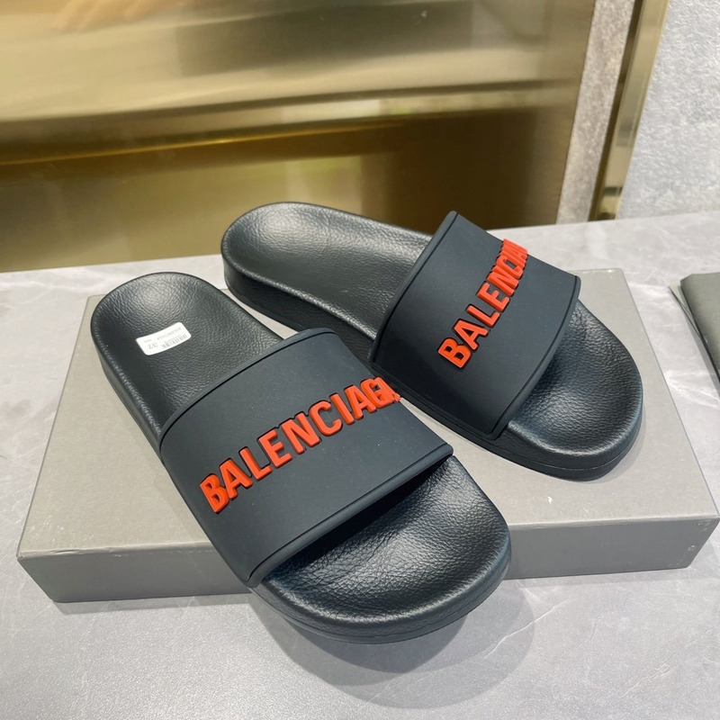 Ba*len*cia*ga 3d logo print pool slide sandal black & red