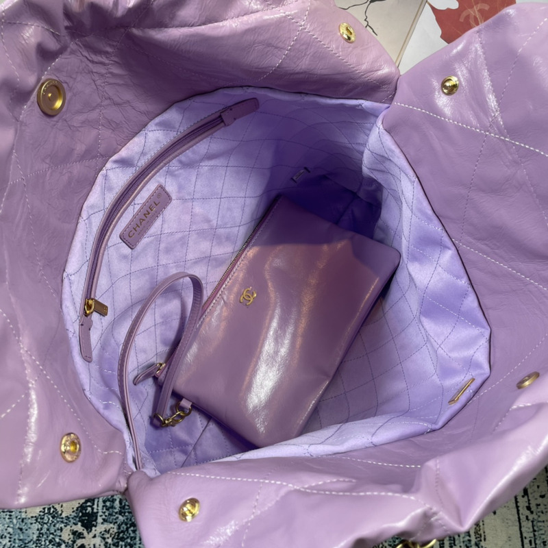 Ch*el 22 handbag shiny calfskin gold-tone & metal purple