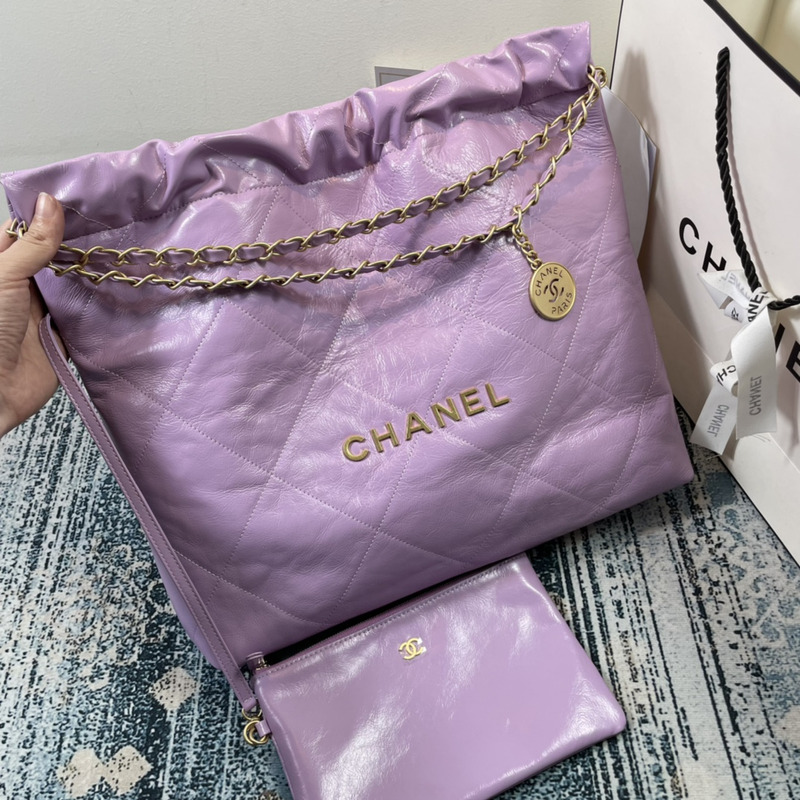 Ch*el 22 handbag shiny calfskin gold-tone & metal purple