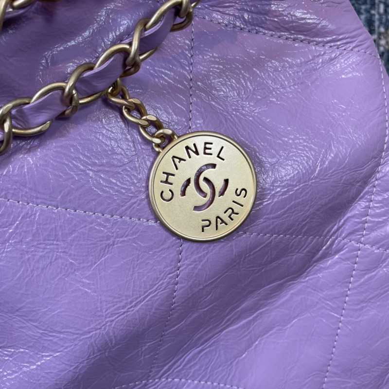 Ch*el 22 handbag shiny calfskin gold-tone & metal purple
