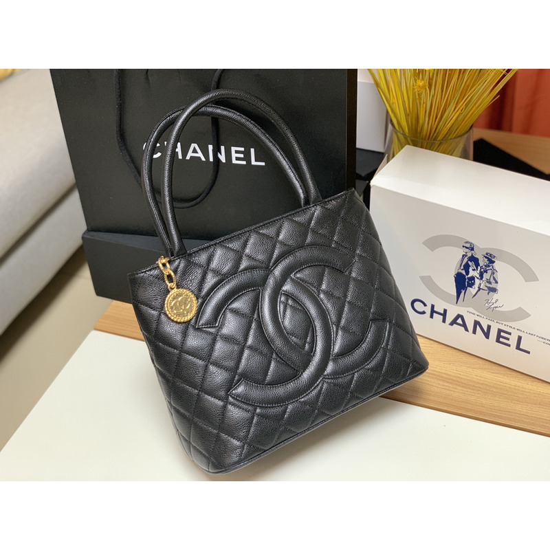 Ch*el medallion tote bag ghw caviar skin leather black