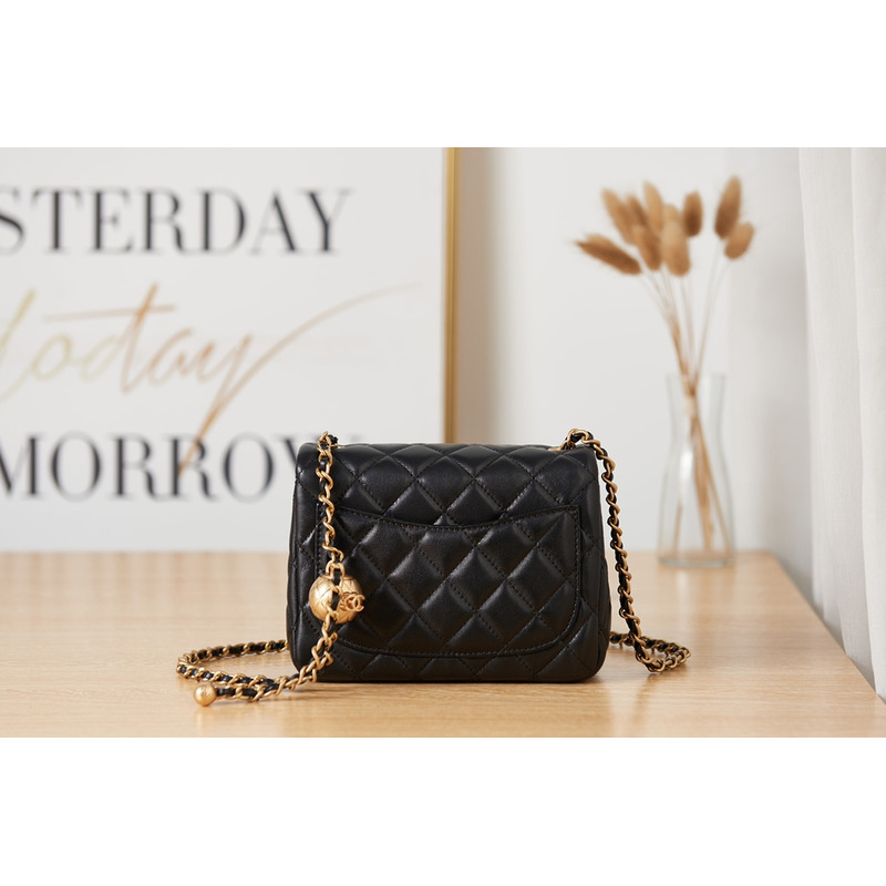 ch*el flap bag black gold cc gold beads with suede Di*m*nd pattern shoulder bag