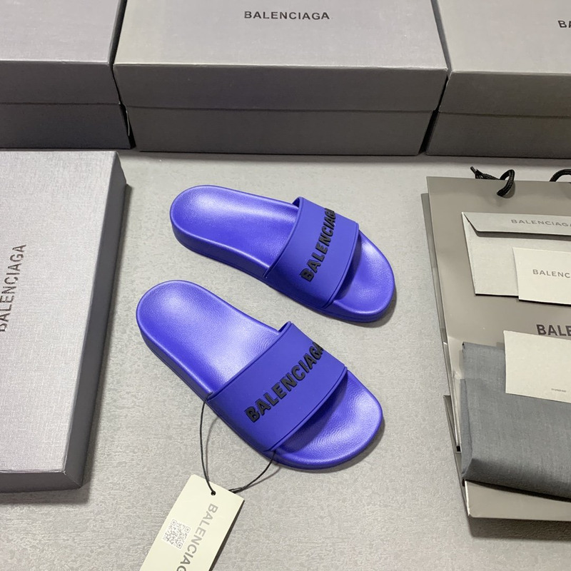 Ba*len*cia*ga 3d logo pool slides purple