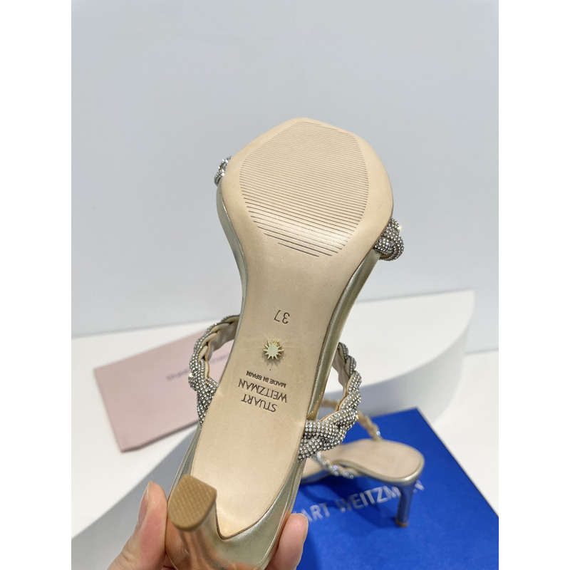 Stuart Weitzman Nudist Curve Crystal Embellished Sandals White