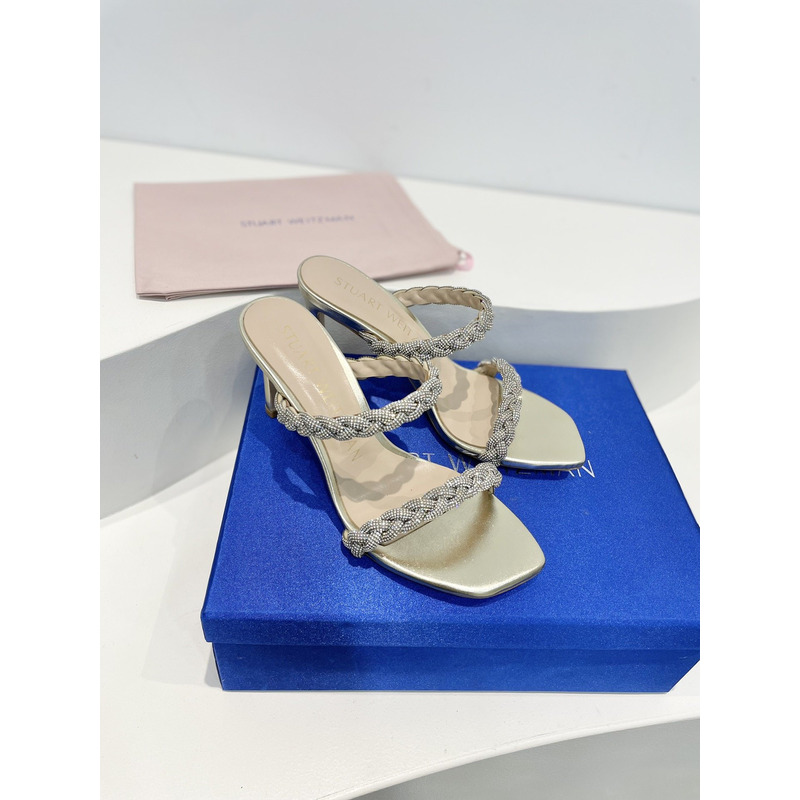 Stuart Weitzman Nudist Curve Crystal Embellished Sandals White