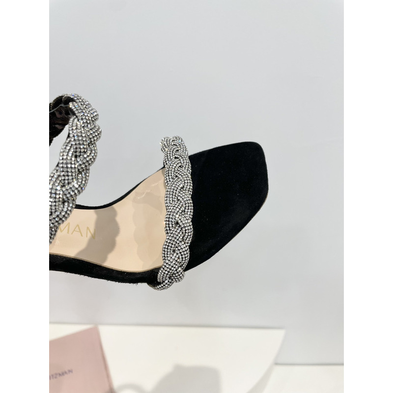 Stuart Weitzman Nudist Curve Crystal Embellished Sandals Black