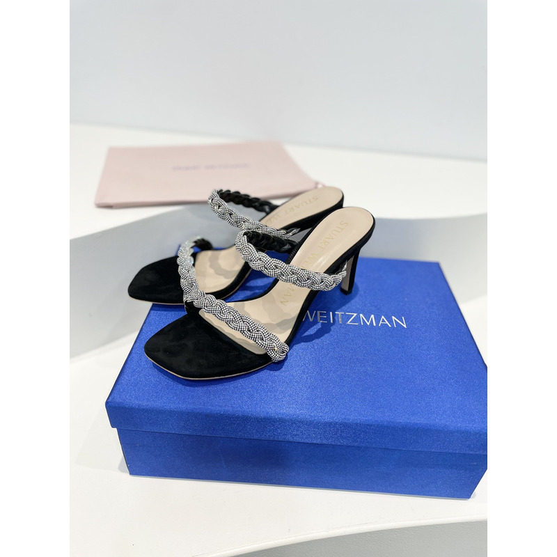 Stuart Weitzman Nudist Curve Crystal Embellished Sandals Black