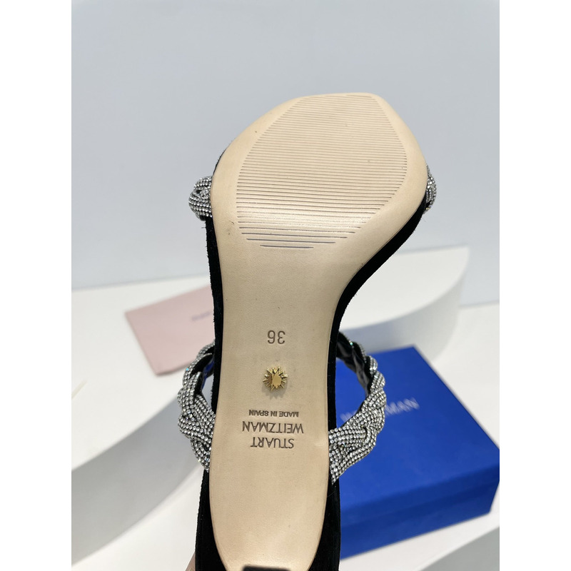 Stuart Weitzman Nudist Curve Crystal Embellished Sandals Black