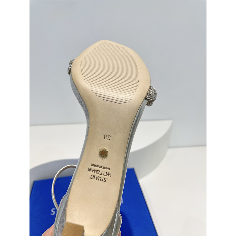 Stuart Weitzman Nudist Curve Crystal Embellished Sandals Grey