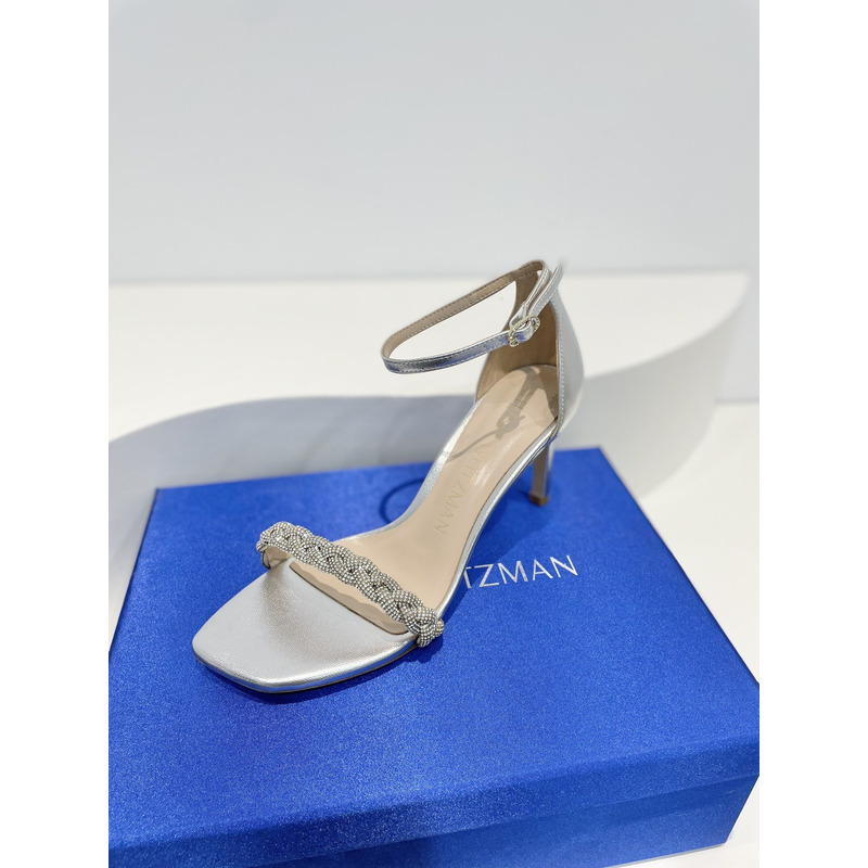 Stuart Weitzman Nudist Curve Crystal Embellished Sandals Grey