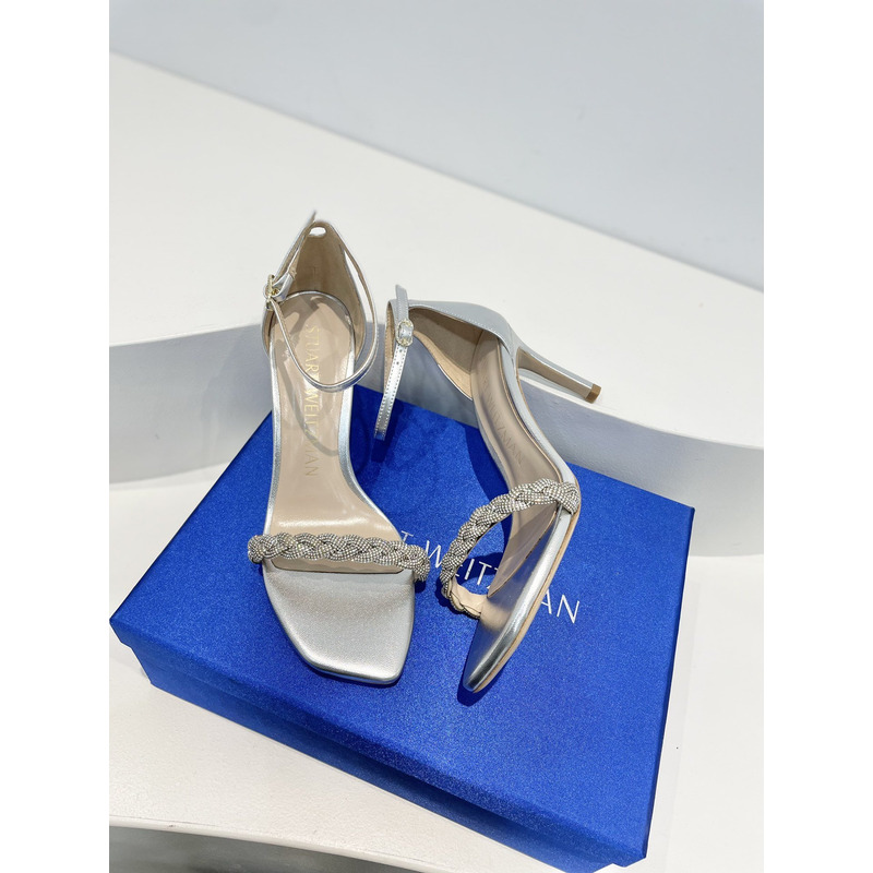 Stuart Weitzman Nudist Curve Crystal Embellished Sandals Grey