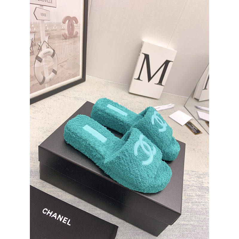 Ch*el lamb down fabric mules green