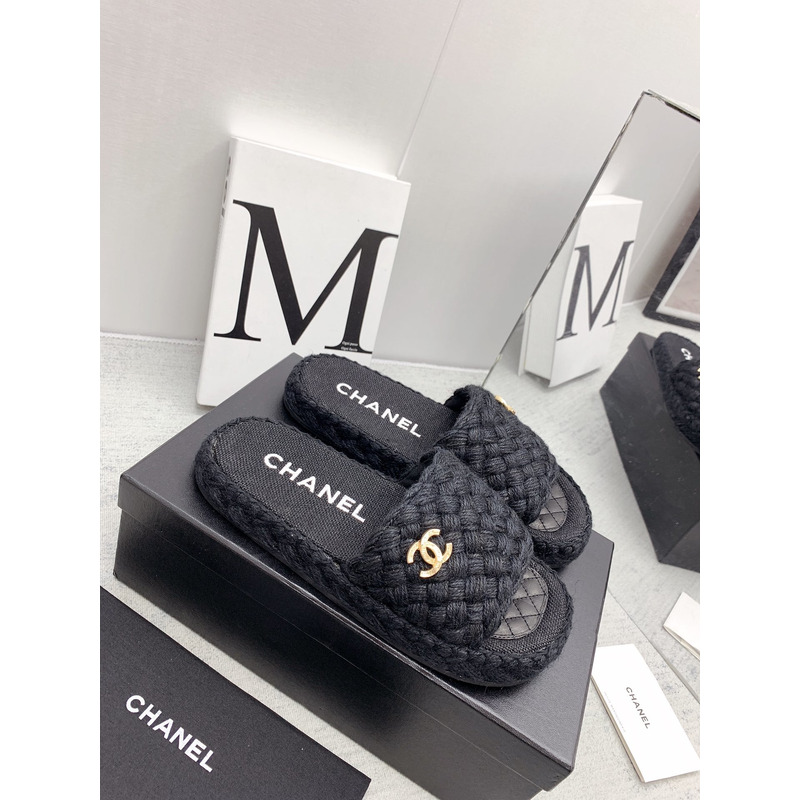 Ch*el open toe casual style plain party style flip flops mules black