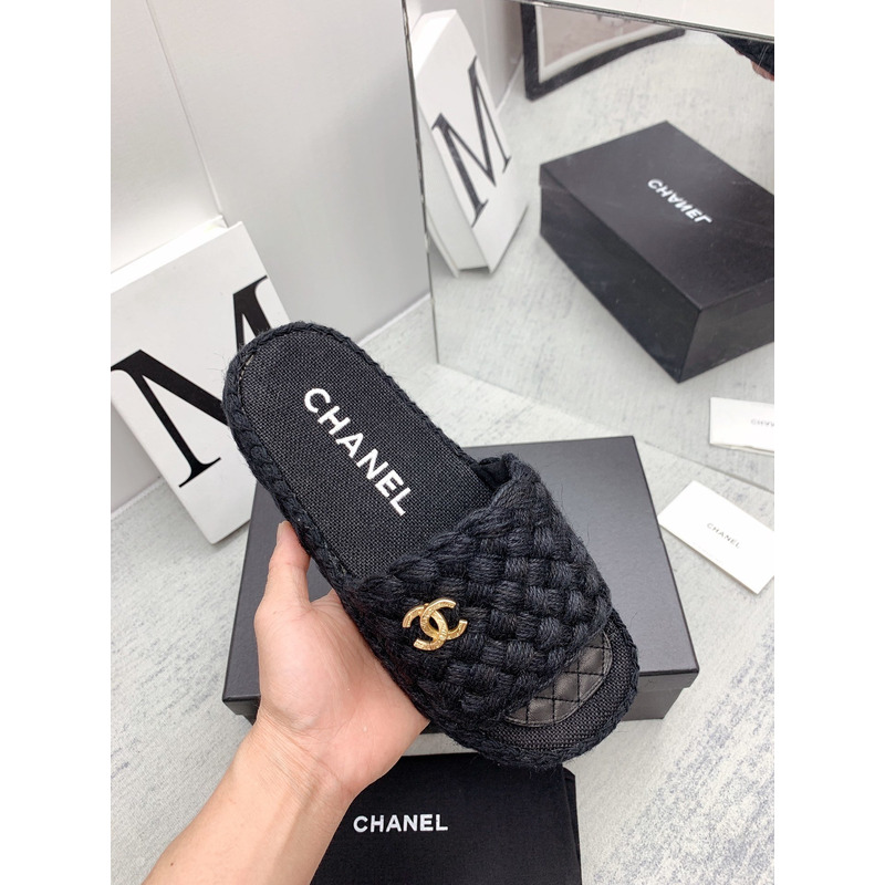 Ch*el open toe casual style plain party style flip flops mules black