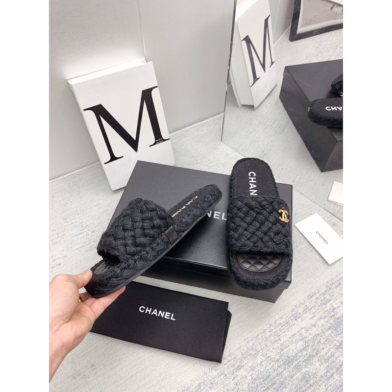 Ch*el open toe casual style plain party style flip flops mules black