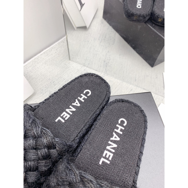 Ch*el open toe casual style plain party style flip flops mules black