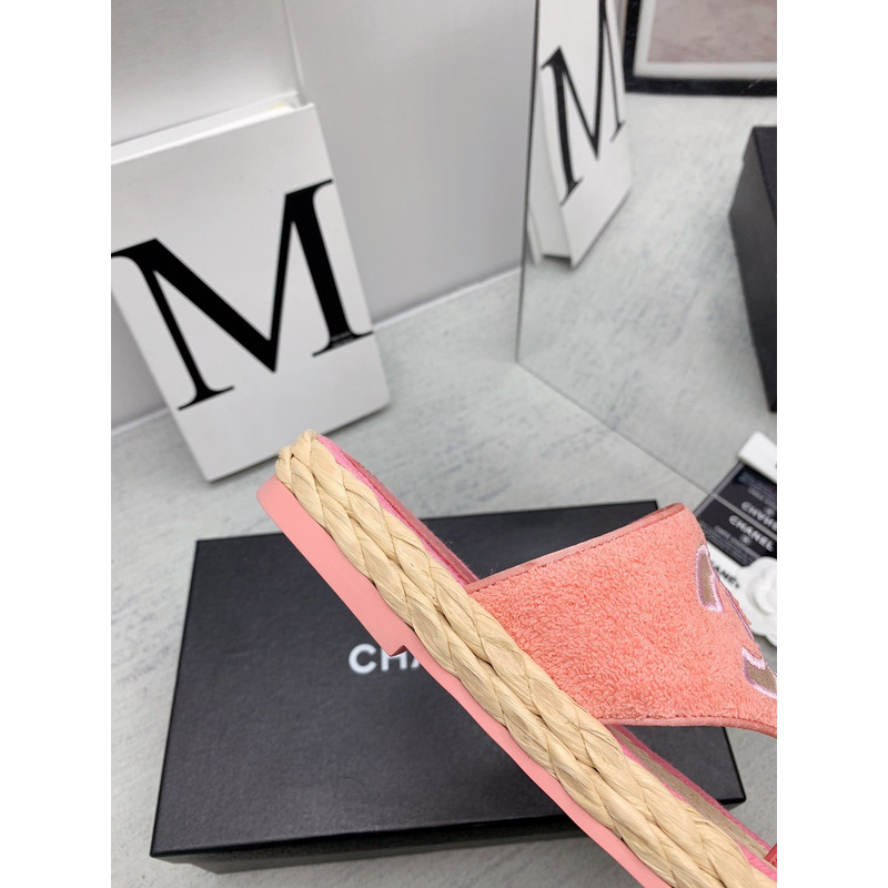 Ch*el casual style flip flops elegant style logo flat sandals pink