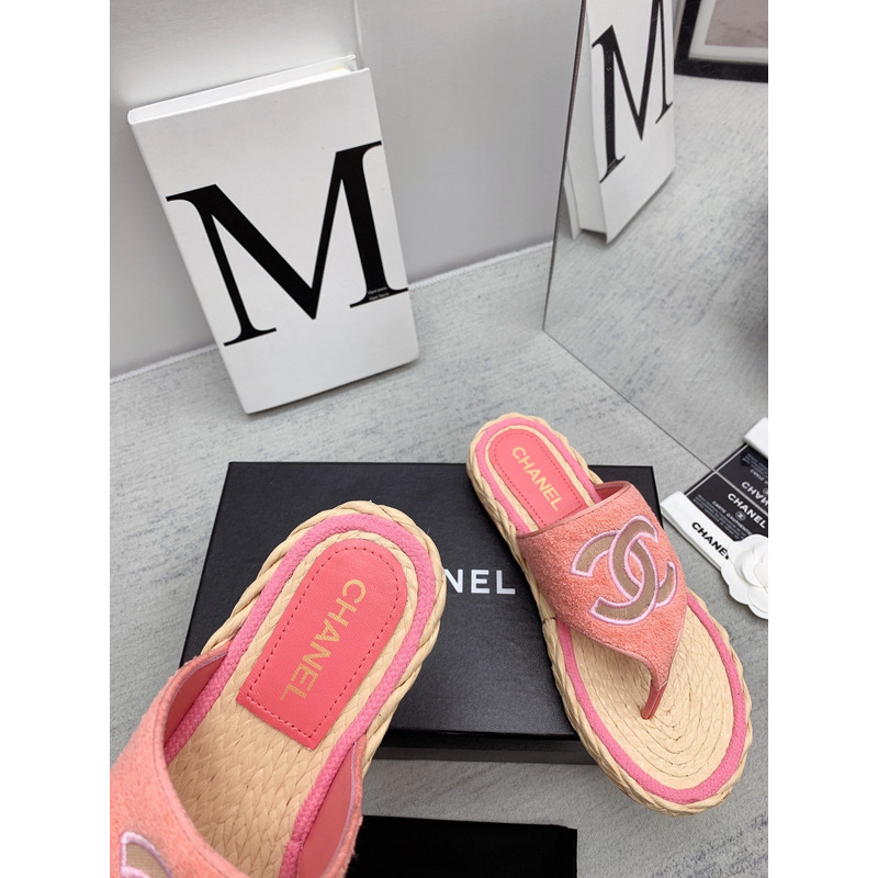 Ch*el casual style flip flops elegant style logo flat sandals pink