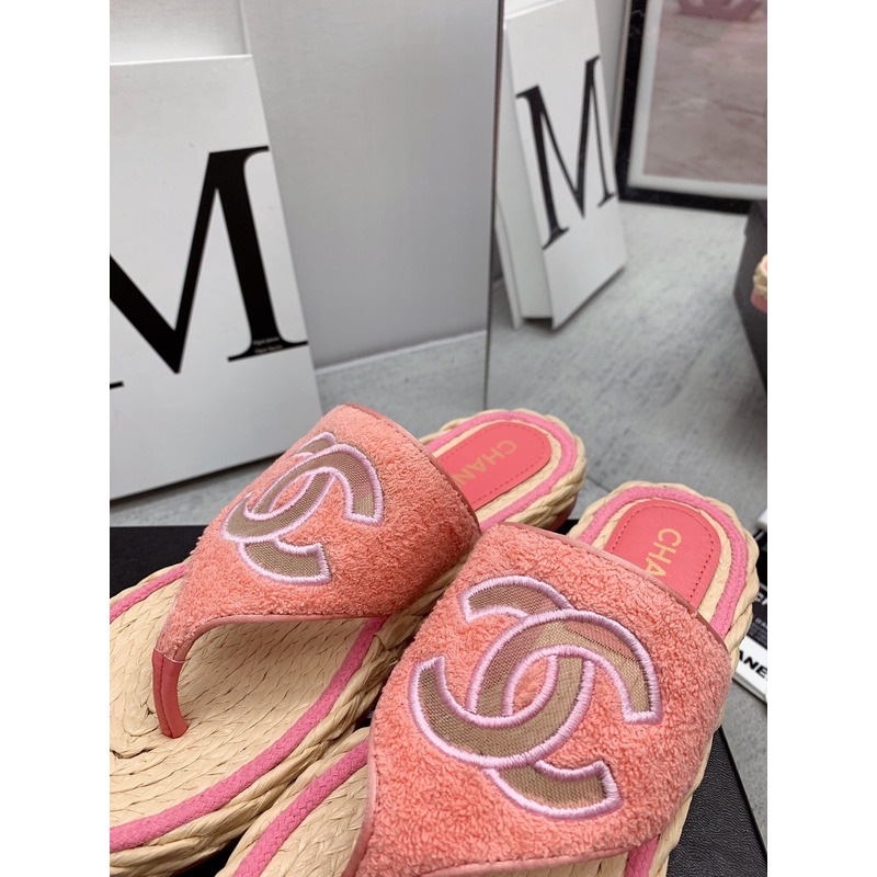 Ch*el casual style flip flops elegant style logo flat sandals pink