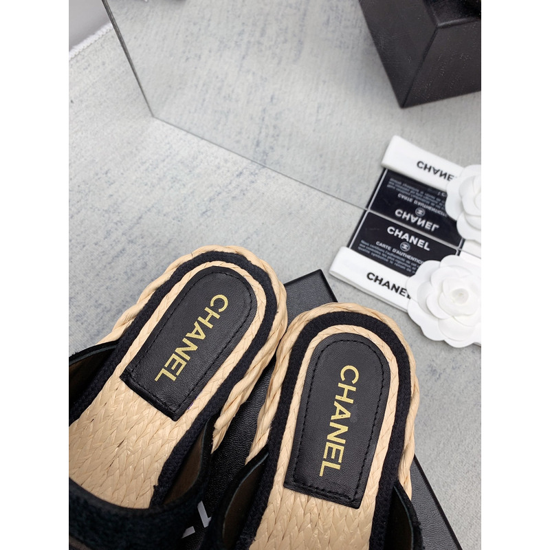 Ch*el casual style flip flops elegant style logo flat sandals black