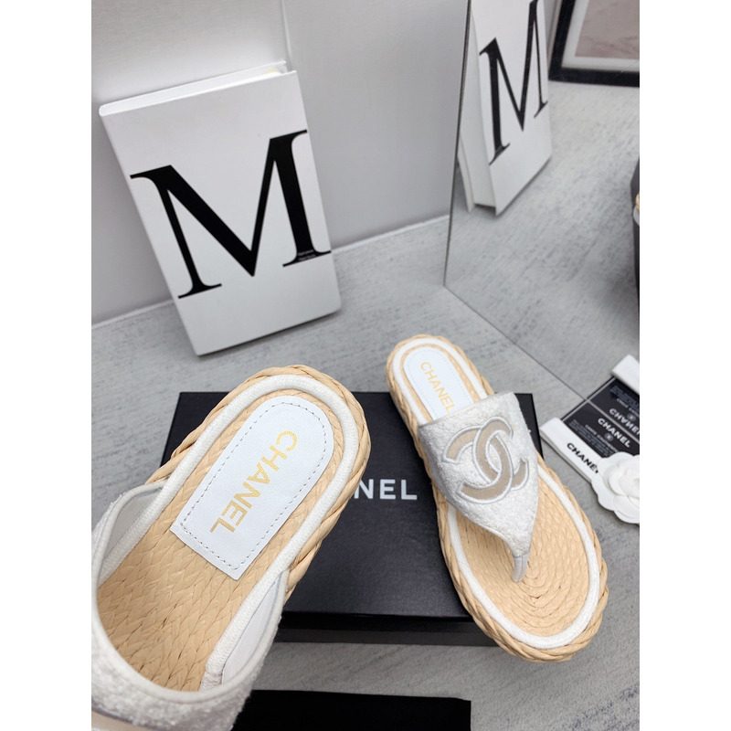 Ch*el casual style flip flops elegant style logo flat sandals white