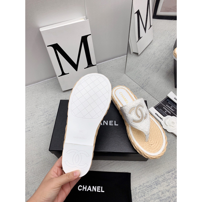 Ch*el casual style flip flops elegant style logo flat sandals white