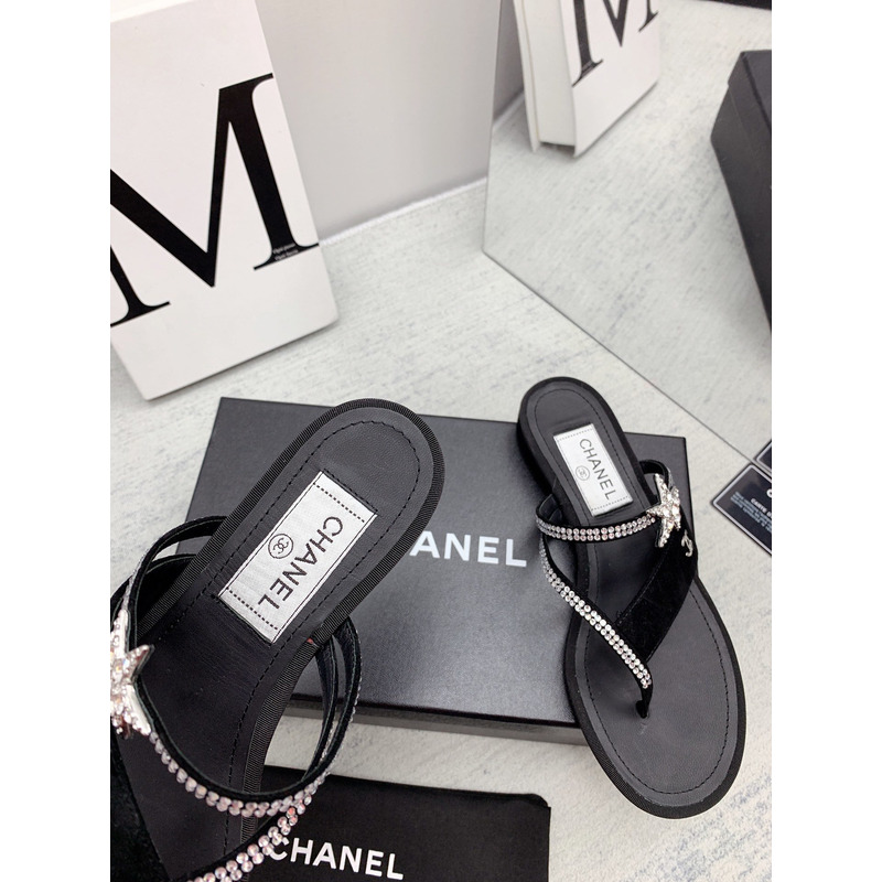 Ch*el suede calfskin & strass sandal black