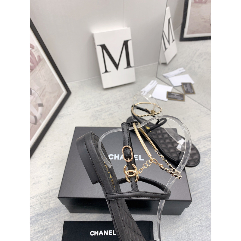 Ch*el leather quilted thong sandals black