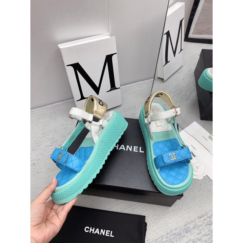 Ch*el leather sandals mint&blue