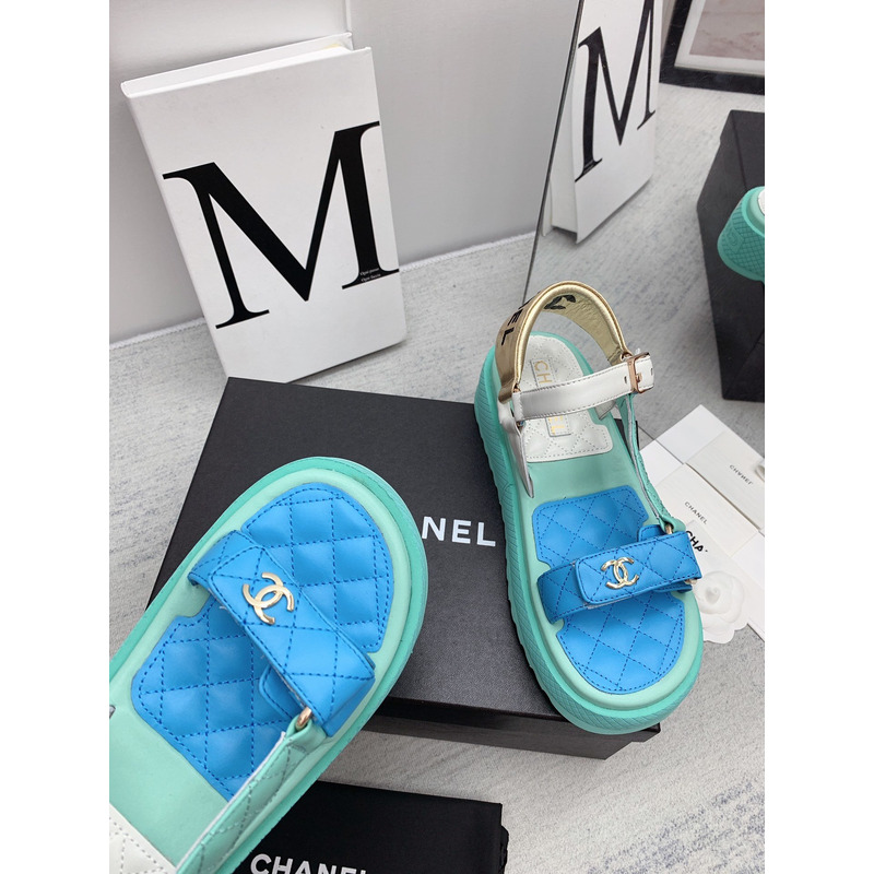 Ch*el leather sandals mint&blue