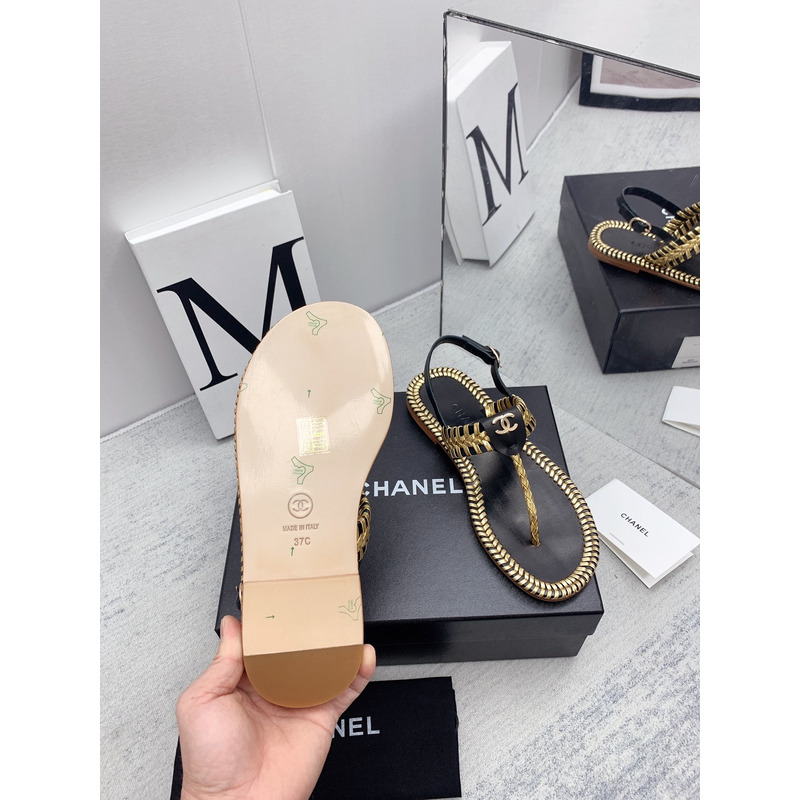 Ch*el braided flat thong sandals black