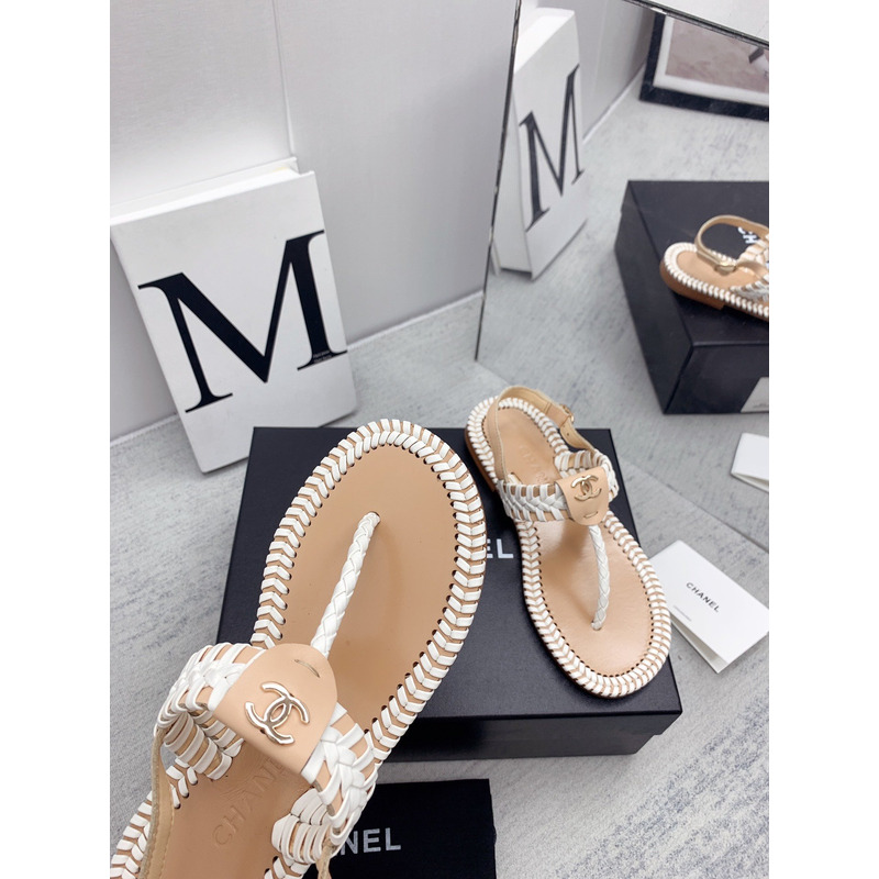Ch*el braided flat thong sandals beige