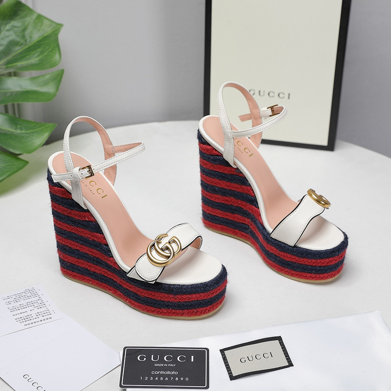 G*u*i leather platform espadrille white